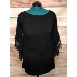Win Win Black Heather Tunic Open Sleeve Lace S-M